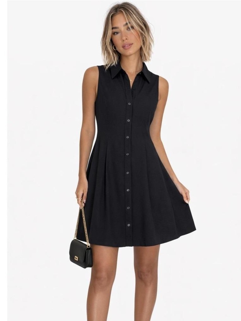 Theory Sleeveless Black Shirt Dress Size 6 Fit & Flare Stretch Cotton Mini